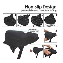 Letgoing Bike Seat Gel Cushion Cover Large Comfort Wide Gel Soft Pad Comfortable Exercise Bicycle Saddle Cover for Women and Men, Fits Cruiser Stationary Bike, Indoor Cycling Spin