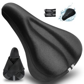 Gel Bike Seat Cushion Cover Extra Soft Padded Bike Seat Cover For Women Men, Most Comfortable Bike Accessories Fits Peloton/Mountain/Stationary/Road/Spin Class Exercise Bicycle Indoor&Outdoor Cycling