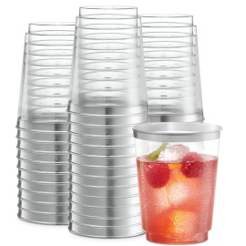 Plasticpro Disposable 10 Oz Crystal Clear Plastic Tumblers With Silver Rim For Partys Weddings Pack Of 100