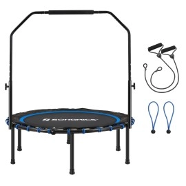 Songmics 40 Inches Mini Fitness Trampoline, Fitness Rebounder With Adjustable Handrail, Foldable Trampoline For At-Home Workout, Max Load 2646 Lb, Blue And Black Ustr040Q01