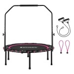 Songmics 40 Inches Mini Fitness Trampoline, Fitness Rebounder With Adjustable Handrail, Foldable Trampoline For At-Home Workout, Max Load 2646 Lb, Pink And Black Ustr040P01