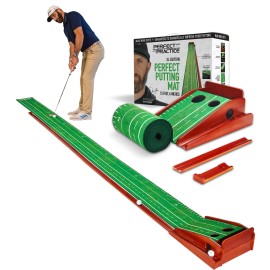 Perfect Practice Xl Putting Mat - 15.5 Ft Indoor Golf Putting Green W/ 2 Holes - Putting Matt For Indoors And Outdoors Practice - Golf Training Aid For Home - Golf Accessories And Gifts For Men