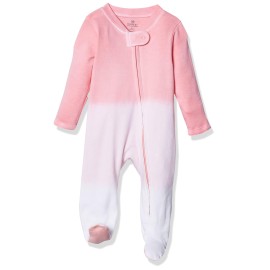 Honestbaby Baby Girls Organic Cotton Footed Play Pajamas And Toddler Sleepers, Dip Dye Pink, Newborn Us