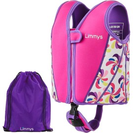 Limmys Premium Neoprene Swim Vest For Children - Ideal Buoyancy Swimming Aid For Girls - Modern Design Swim Jacket - Drawstring Bag Included (Large)