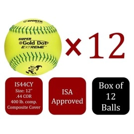 Worth Slowpitch Softball Balls 12, Super Gold Dot, Isa, 44400