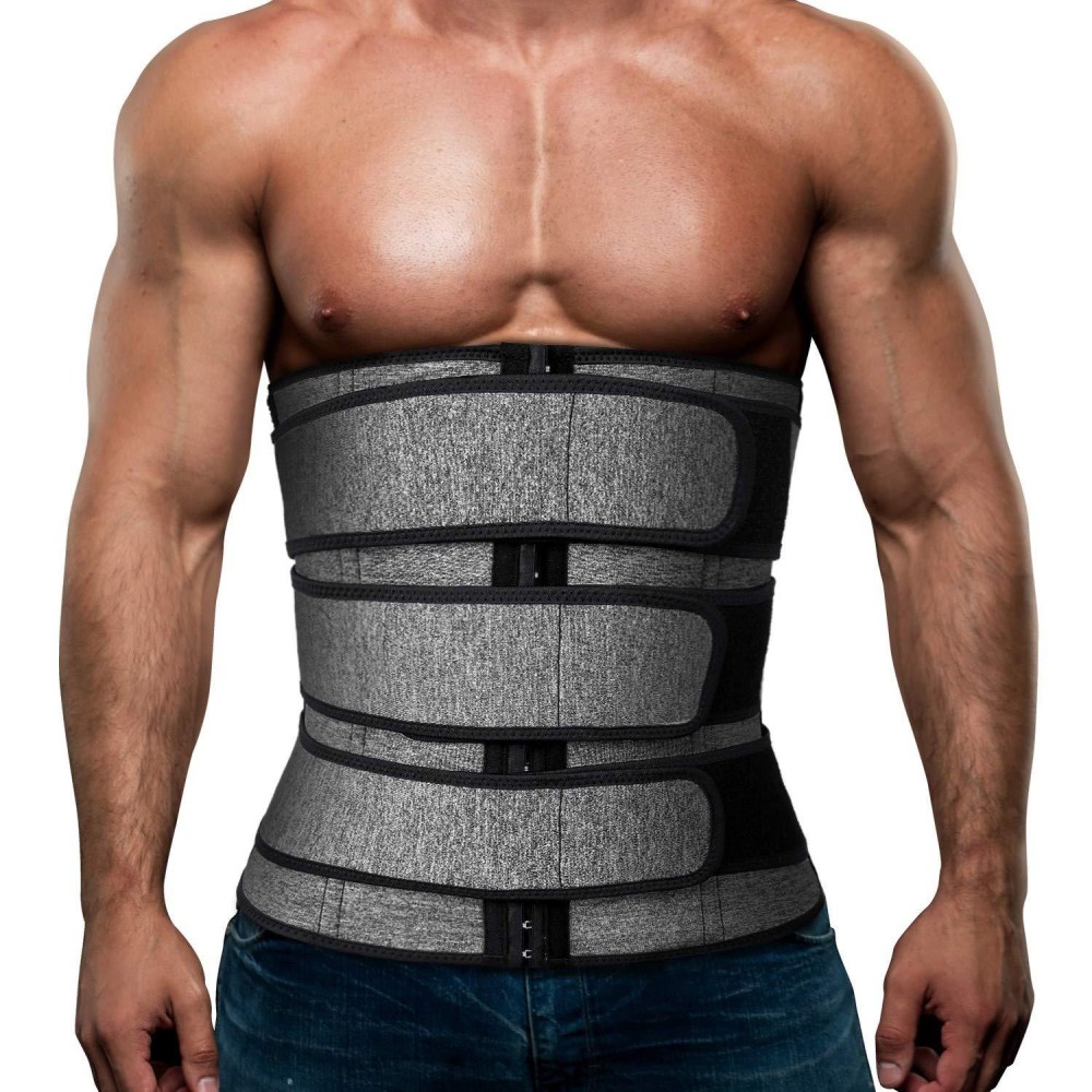 Hidyliu Mens Workout Waist Trainer Neoprene Corset Sauna Sweat Trimmer Cincher Slimming Belly With Belts (Grey Waist Trainer Belt, Xl)