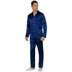 Yimanie Mens Satin Pajamas Set Classic Sleepwear Loungewear