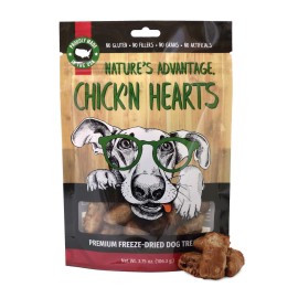 Natures Advantage Chickn Hearts Dog Treats - Freeze-Dried - All Natural Treat - Made Sourced In Usa - Grain Free - 375 Oz Resealable Pouch, Brown (6202)