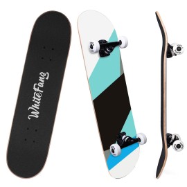 Whitefang Skateboards For Beginners, Complete Skateboard 31 X 788, 7 Layer Canadian Maple Double Kick Concave Standard And Tricks Skateboards For Kids And Beginners (Simple Color)