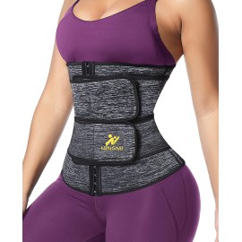 Ningmi Sauna Waist Trainer For Women - Workout Sweat Waist Trimmer Womens Corset Waste Belly Belt Tummy Stomach Wrap Gym Grey