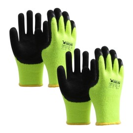 Winter Work Gloves, 2 Pairs Garden Gloves Rubber Coated Fingers Acrylic Terry Inner Keep Hands Warm For Cold Weather Heavy Duty