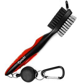 Tyouki Golf Brush With Groove Cleaner, Nylon & Steel Golf Club Brush Portable Golf Clean Tool With Adjustable Aluminum Carabiner For Hanging On Golf Bag, Lightweight, Ergonomic Design (Red)
