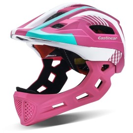 Eastinear Kids Bike Helmet Full Face Adjustable Children Bicycle Helmets With Led Light Cycling Helmet For Boys And Girls Ages 3-8 (Pink)