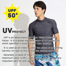 Actleis Men'S Short Sleeve Rash Guard, Upf50+ Uv Sun Protection Tee Quick Dry Swimming Shirts Xxl Charcoal Gray