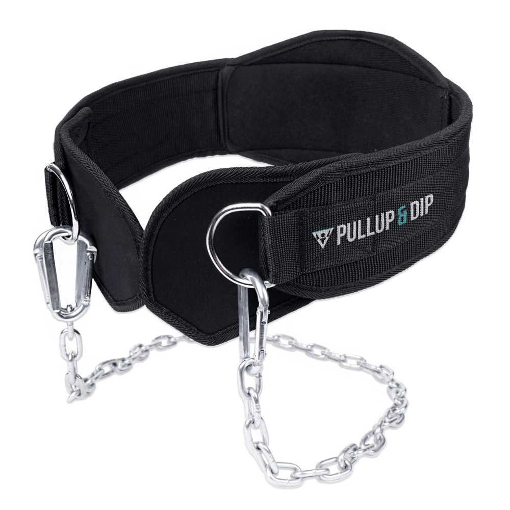 Pullup & Dip Belt With Chain And 3X Carabiner, Dip Belt Incl Neoprene Flaps As Clothing Protection, Weightlifting Belt, Weighted Belt, Pull-Up Belt For Calisthenics, Weight Training, Bodybuilding