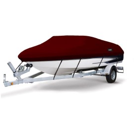 Msc Heavy Duty 600D Marine Grade Polyester Canvas Trailerable Waterproof Boat Cover,Fits V-Hull,Tri-Hull, Runabout Boat Cover (Model C - Length:16-185 Beam Width: Up To 94, Burgundy)