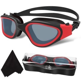 Winmax Polarized Swimming Goggles Swim Goggles Anti Fog Anti Uv No Leakage Clear Vision For Men Women Adults Teenagers (Red&Blackpolarized Smoke Lens)
