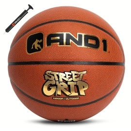 And1 Street Grip Premium Composite Leather Basketball & Pump- Official Size 7 (29.5) Streetball, Made For Indoor And Outdoor Basketball Games (Orange)