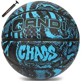 And1 Chaos Basketball & Pump (Jungle Series)- Official Size 7 (29.5) Streetball, Made For Indoor And Outdoor Basketball Games (Blue/Black)