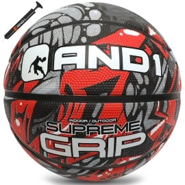 And1 Supreme Grip Basketball: Official Regulation Size 7 (29.5 Inches) Rubber- Deep Channel Construction Streetball, Made For Indoor Outdoor Basketball Games
