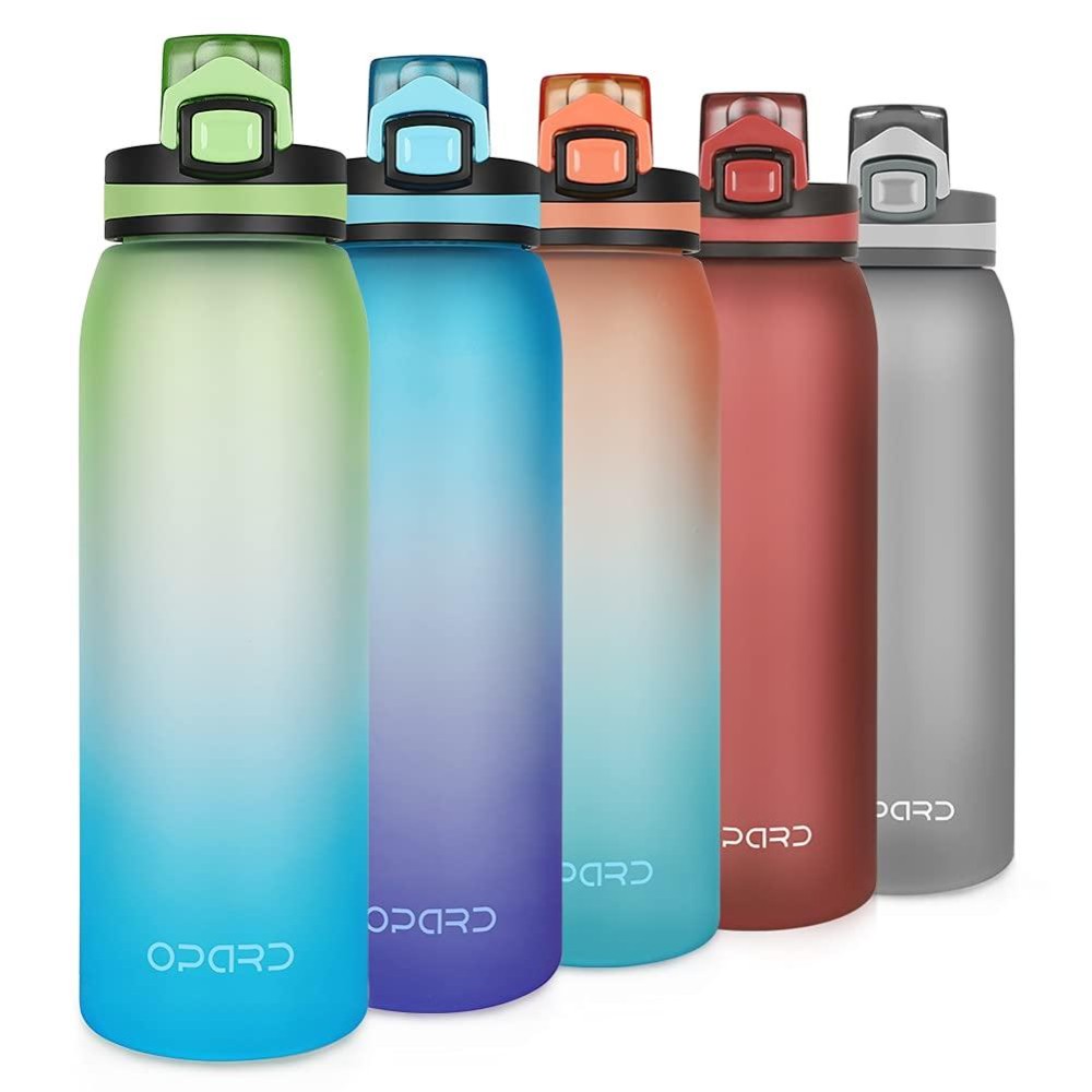 Opard Sports Water Bottle, 900Ml Bpa Free Non-Toxic Tritan Plastic Drinking Bottle With Leak Proof Flip Top Lid For Gym Yoga Fitness Camping - Green Blue Gradient