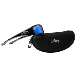 Fishoholic Polarized Fishing Sunglasses (6 Color Options) - Rubber Insets - Free Hard Case & Pouch - UV400 Sun Protection - Fishing Gift (GB-BLU-gry)