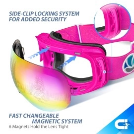 Vanrora Otg Ski Goggles, Snowboard Goggles, Pink Frame/Grey Lens Revo Pink Coating (Vlt 20%)