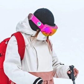 Vanrora Otg Ski Goggles, Snowboard Goggles, Pink Frame/Grey Lens Revo Pink Coating (Vlt 20%)