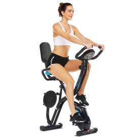 Ancheer Folding Exercise Bike With Tablet Stand And Comfortable Seat, Indoor Exercise Bike With App And 10 Levels Of Adjustable Magnetic Resistance, Weight Capacity: 265 Lb (Black)