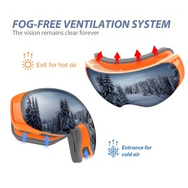 Vanrora Otg Ski Goggles, Snowboard Goggles, Orange Frame/Grey Lens Revo Silver Coating (Vlt 11%)