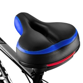 Bluewind Most Comfortable Bicycle Seat, Bike Seat Replacement With Dual Shock Absorbing Ball Wide Bike Seat Memory Foam Bicycle Gel Seat With Mounting Wrench(Blue)