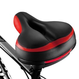 Bluewind Most Comfortable Bicycle Seat, Bike Seat Replacement With Dual Shock Absorbing Ball Wide Bike Seat Memory Foam Bicycle Gel Seat With Mounting Wrench(Red)