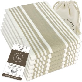 Honest Weave Gots Certified Organic Cotton Kitchen Hand And Dish Towel Sets - Oversized 20X30 Inches, Fully Hemmed, In Designer Colors, 6-Pack, Warm Graytaupe Stripe