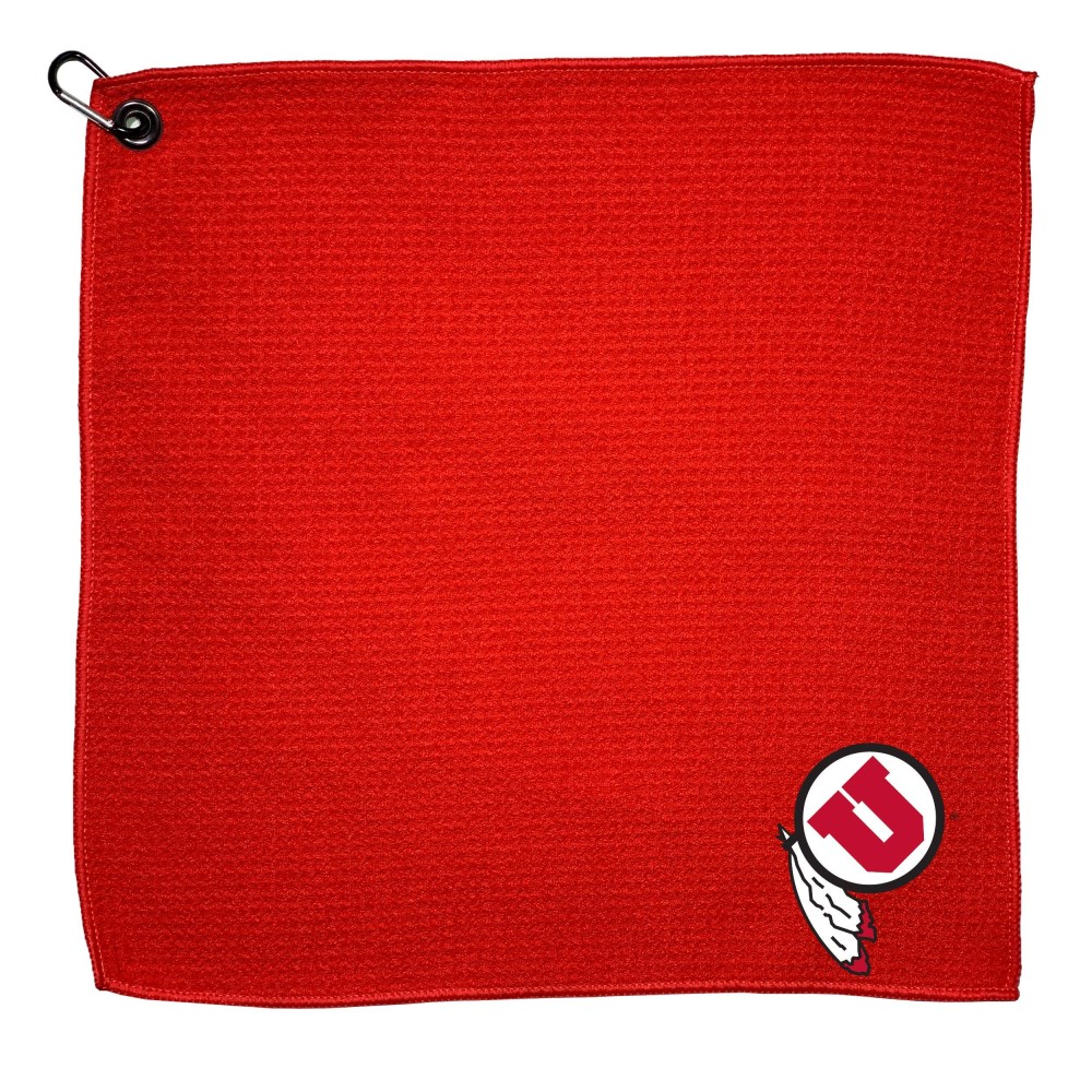 Team Golf Ncaa Utah Utes Golf Towel With Carabiner Clip, Premium Microfiber With Deep Waffle Pockets, Superior Water Absorption And Quick Dry Golf Cleaning Towel