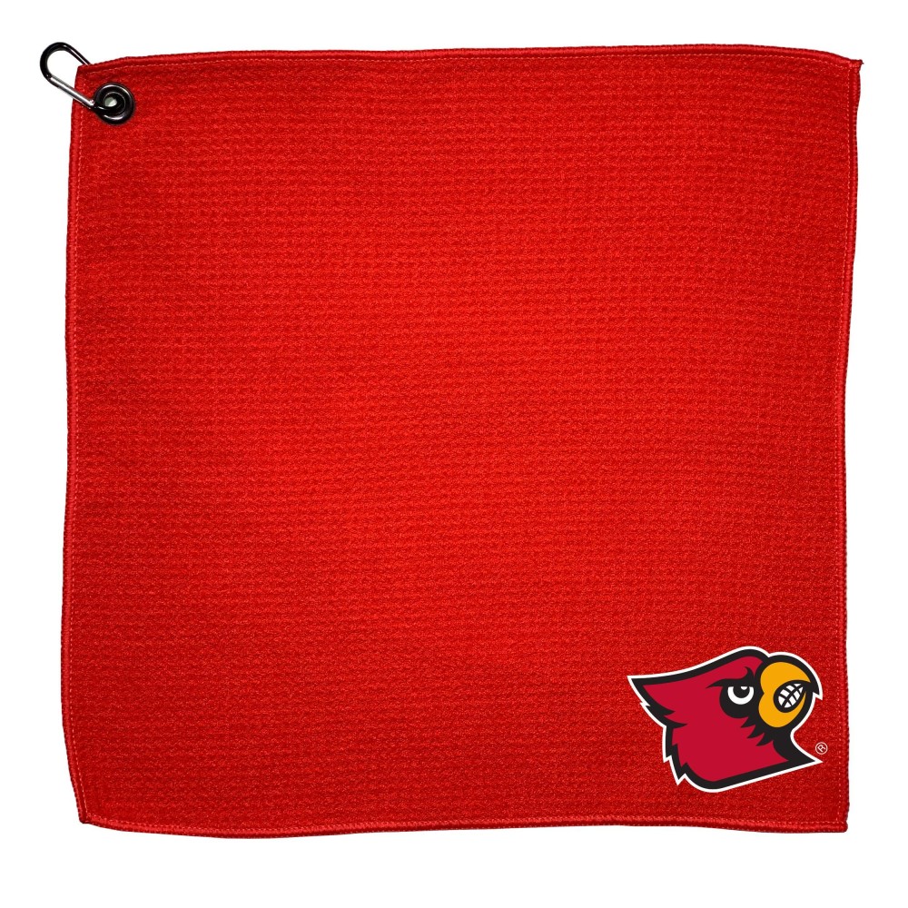 Team Golf Ncaa Louisville Cardinals 15X15 Golf Towel With Carabiner Clip, Premium Microfiber With Deep Waffle Pockets, Superior Water Absorption And Quick Dry Golf Cleaning Towel