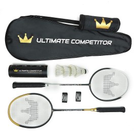 Ultimate Competitor Badminton Racket Set of 2 - Includes 2 Premium Graphite Rackets, 4 Feather Shuttlecocks, 2 Grips, and 1 Carrying Case