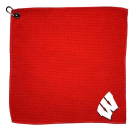 Team Golf Ncaa Wisconsin Badgers 15X15 Golf Towel With Carabiner Clip, Premium Microfiber With Deep Waffle Pockets, Superior Water Absorption And Quick Dry Golf Cleaning Towel