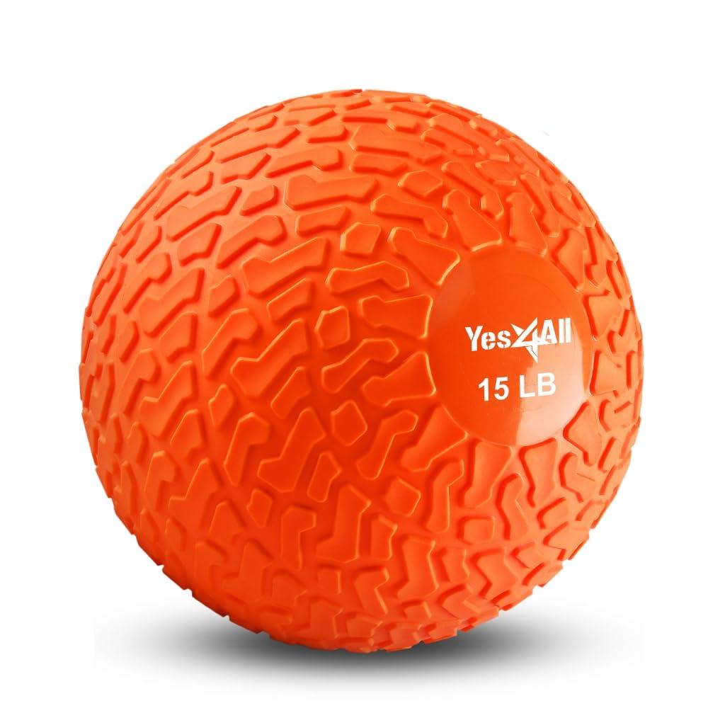 Yes4All 15 Lbs Slam Ball For Strength, Power And Workout - Fitness Exercise Ball With Grip Tread & Durable Rubber Shell (15 Lbs, Orange)