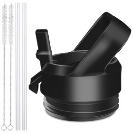 Straw Cap For Yeti Rambler Bottle And Rtic Bottle, Straw Lid With 2 Straws And 2 Brushes (Black)