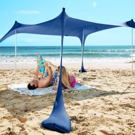 Sun Ninja Beach Tent Sun Shelter With Upf50+ Protection, Includes Sand Shovel, Ground Pegs And Stability Poles, Outdoor Pop Up Beach Shade Canopy For Camping, Fishing, Backyard Fun Or Picnics