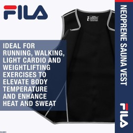 FILA Accessories Men's Sauna Vest - Neoprene Sweat Suit Zipper Tank Top Hot Slimming Body Shaper Waist Trainer for Weight Loss, Running, Walking, Weightlifting, Exercise & Fitness Workouts, X-Large