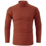 Jonivey Mens Classic Long Sleeve Knitted Turtleneck Thermal Sweatshirt (Dark Orange,M)