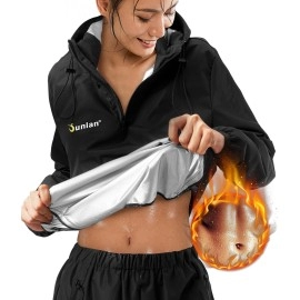 Junlan Sauna Suit For Women Sweat Sauna Pants Sweat Jacket Gym Workout Vest Sweat Suits For Women (A.Black Tops Only,Large)