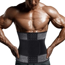 Yamadan Mens Neoprene Sauna Waist Cincher Slimmer Trainer Belt Belly Sweat Wrap Trimmer Workout Bands (Grey Waist Trimmer, M)