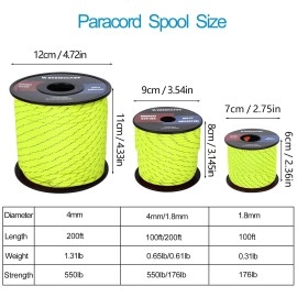 Werewolves Reflective 550 Paracord - 100% Nylon, Rope Roller, 7 Strand Utility Parachute Cord For Camping Tent, Outdoor Packaging (Reflective Neon Yellow, 100Feet)