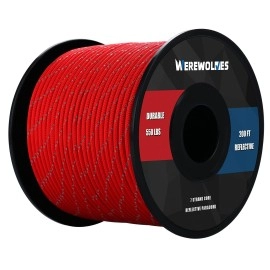 Werewolves Reflective 550 Paracord - 100% Nylon, Rope Roller, 7 Strand Utility Parachute Cord For Camping Tent, Outdoor Packaging (Reflective Imperial Red, 100Feet)