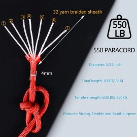 Werewolves Reflective 550 Paracord - 100% Nylon, Rope Roller, 7 Strand Utility Parachute Cord For Camping Tent, Outdoor Packaging (Reflective Imperial Red, 100Feet)