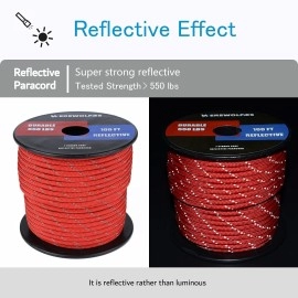 Werewolves Reflective 550 Paracord - 100% Nylon, Rope Roller, 7 Strand Utility Parachute Cord For Camping Tent, Outdoor Packaging (Reflective Imperial Red, 100Feet)