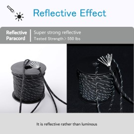 Werewolves Reflective 550 Paracord - 100% Nylon, Rope Roller, 7 Strand Utility Parachute Cord For Camping Tent, Outdoor Packaging (Reflective Black, 100Feet)