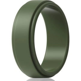 Thunderfit Silicone Wedding Rings For Men, Step Edge - 8Mm Width - 2Mm Thick (Olive Green - Size 155-16 (245Mm))